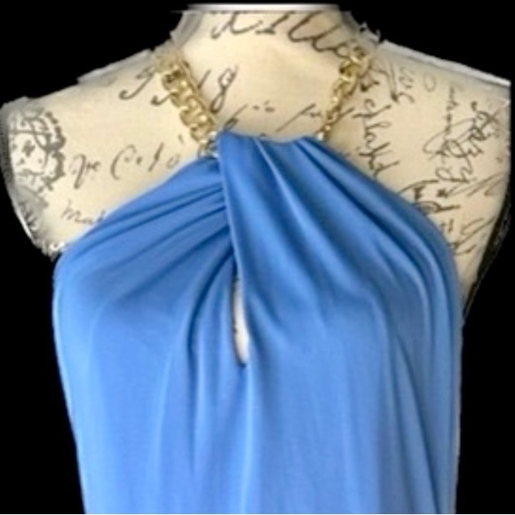 Ralph Lauren Evening Dress Exquisite Blue Halter Chain Neckline True to Size 12 - Picture 7 of 14